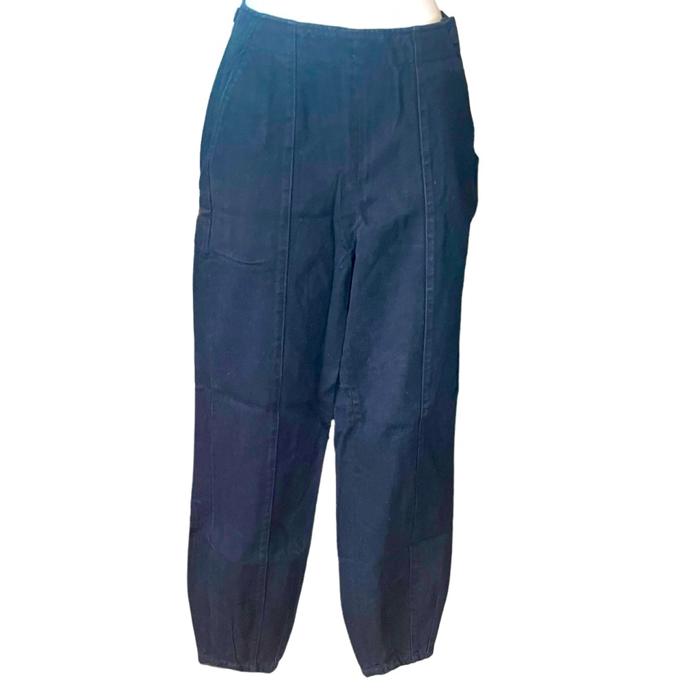 Ted Baker Barrel Trousers Pin Tuck Dark Navy Blue Side Button Closure Size 0